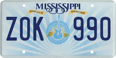 MS license plate ZOK990