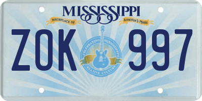 MS license plate ZOK997