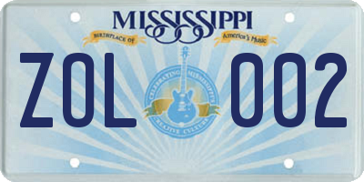 MS license plate ZOL002