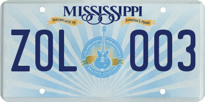 MS license plate ZOL003