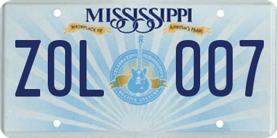 MS license plate ZOL007