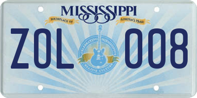 MS license plate ZOL008
