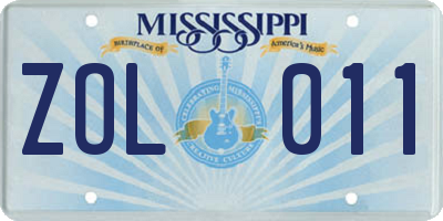 MS license plate ZOL011