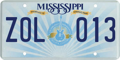 MS license plate ZOL013