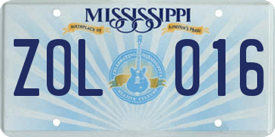 MS license plate ZOL016