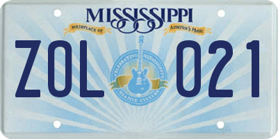 MS license plate ZOL021