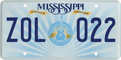 MS license plate ZOL022