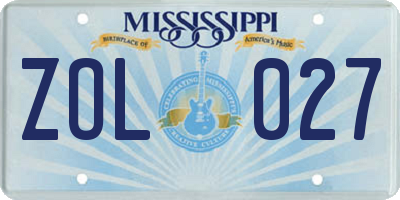 MS license plate ZOL027