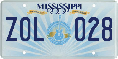 MS license plate ZOL028