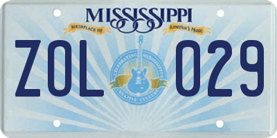MS license plate ZOL029