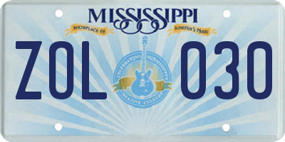 MS license plate ZOL030