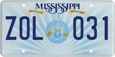 MS license plate ZOL031