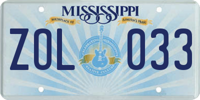MS license plate ZOL033