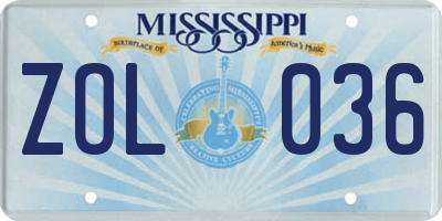 MS license plate ZOL036