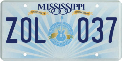 MS license plate ZOL037