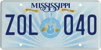 MS license plate ZOL040