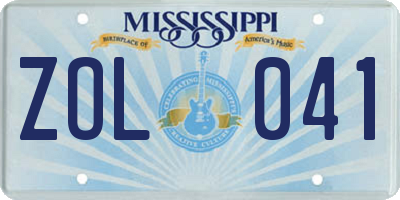 MS license plate ZOL041