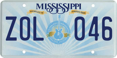 MS license plate ZOL046