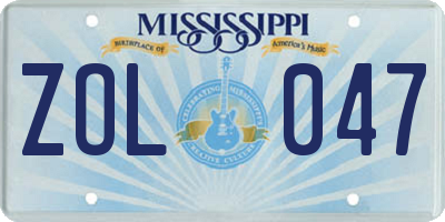 MS license plate ZOL047