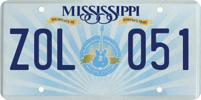 MS license plate ZOL051