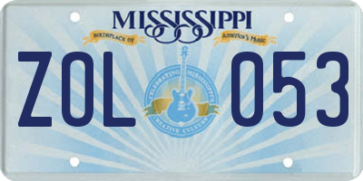 MS license plate ZOL053