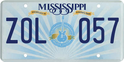 MS license plate ZOL057