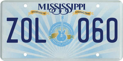 MS license plate ZOL060