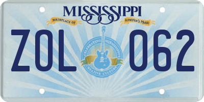 MS license plate ZOL062