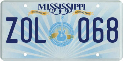 MS license plate ZOL068