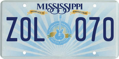 MS license plate ZOL070