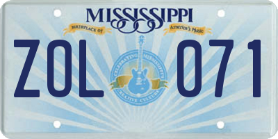 MS license plate ZOL071