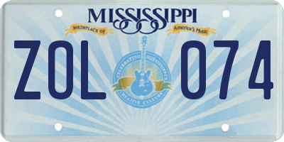 MS license plate ZOL074