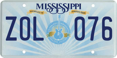 MS license plate ZOL076