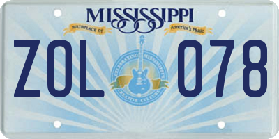 MS license plate ZOL078