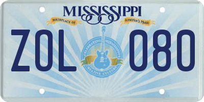MS license plate ZOL080