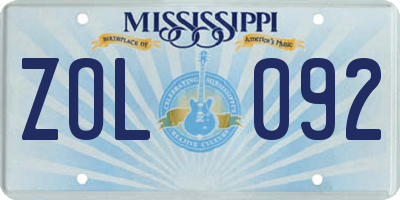 MS license plate ZOL092
