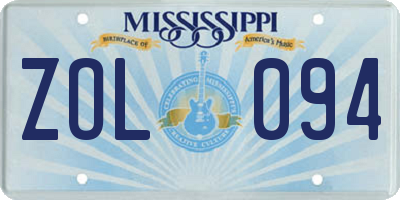 MS license plate ZOL094