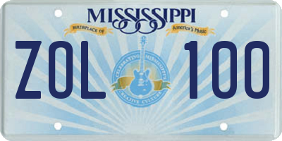 MS license plate ZOL100