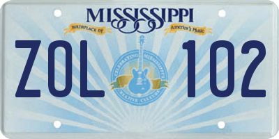 MS license plate ZOL102