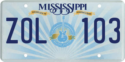 MS license plate ZOL103