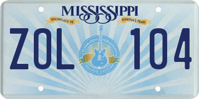 MS license plate ZOL104