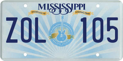 MS license plate ZOL105