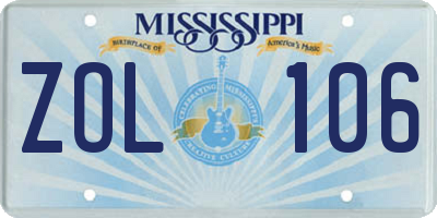 MS license plate ZOL106