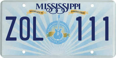 MS license plate ZOL111