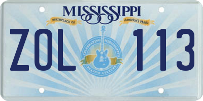 MS license plate ZOL113