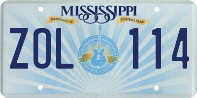 MS license plate ZOL114