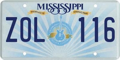 MS license plate ZOL116
