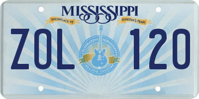 MS license plate ZOL120