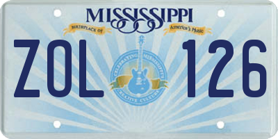 MS license plate ZOL126