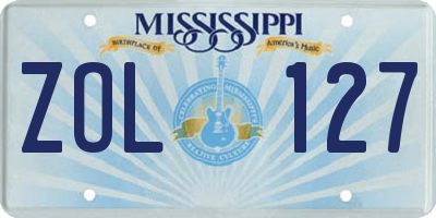 MS license plate ZOL127